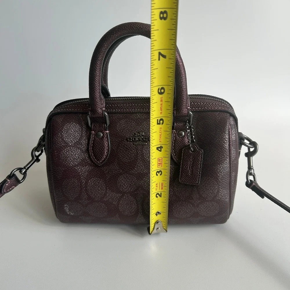 Coach Mini Rowan Satchel Metallic Burgundy Signature Canvas Crossbody Bag CX186